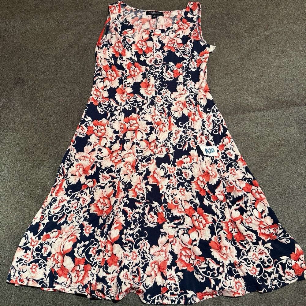 Perceptions Womens Dress S Small Dark Blue Red Floral A Lined Sleeveless